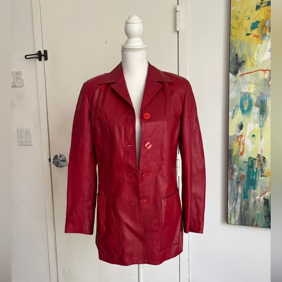 Vintage Cherry Red Made in Italy 🇮🇹 Leather Jacket - Picture 1 of 10